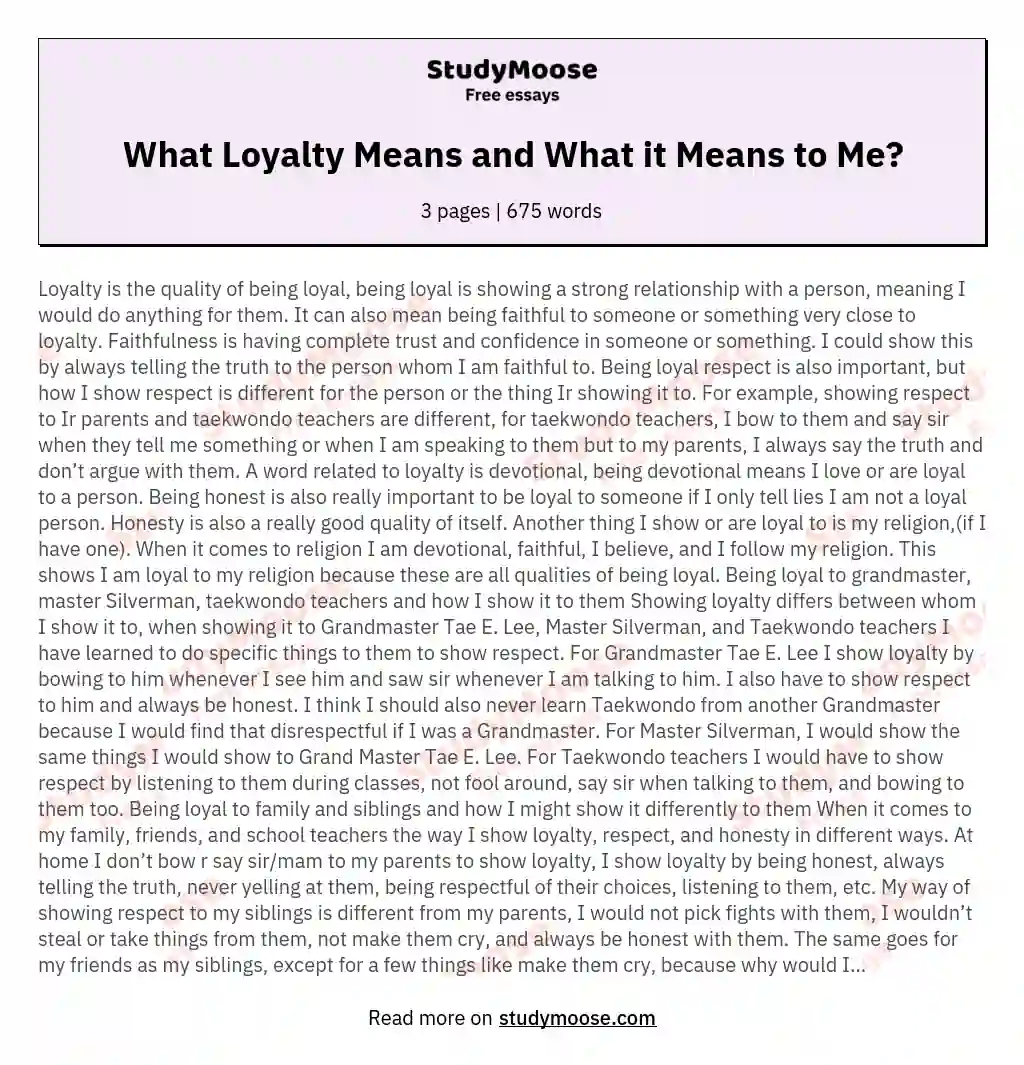 What Loyalty Means and What it Means to Me?