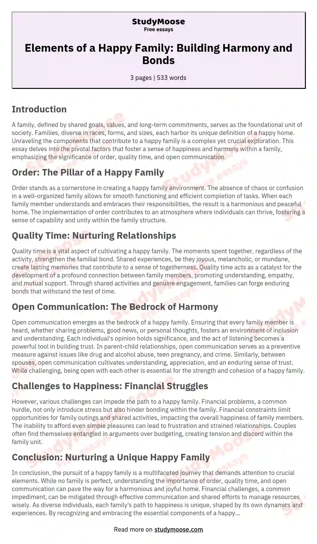 Elements of a Happy Family: Building Harmony and Bonds essay