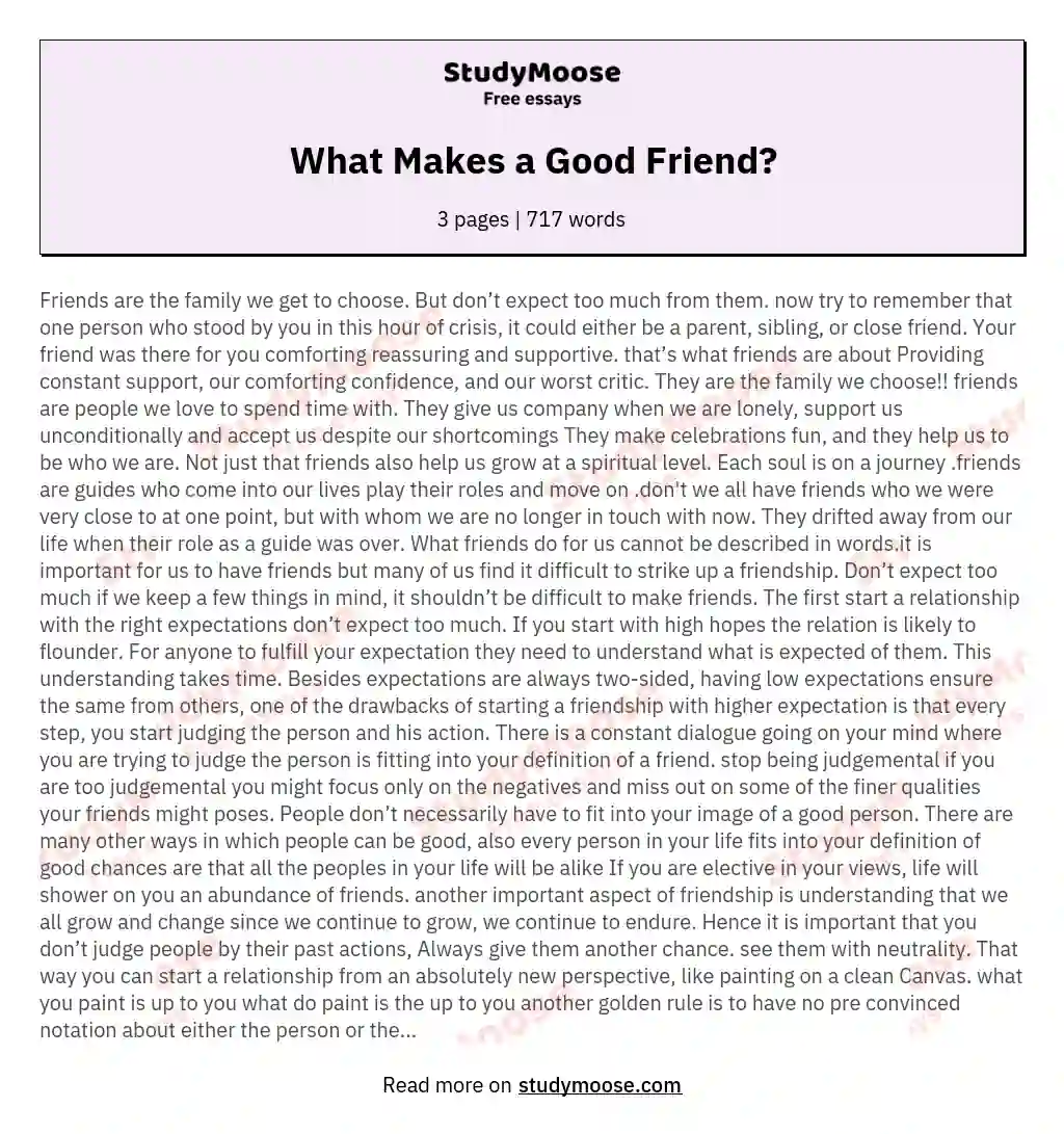 What Makes A Good Friend Free Essay Example