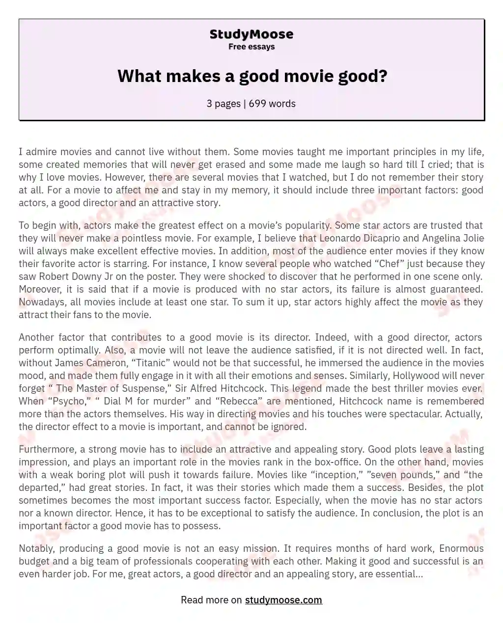 What makes a good movie good? essay