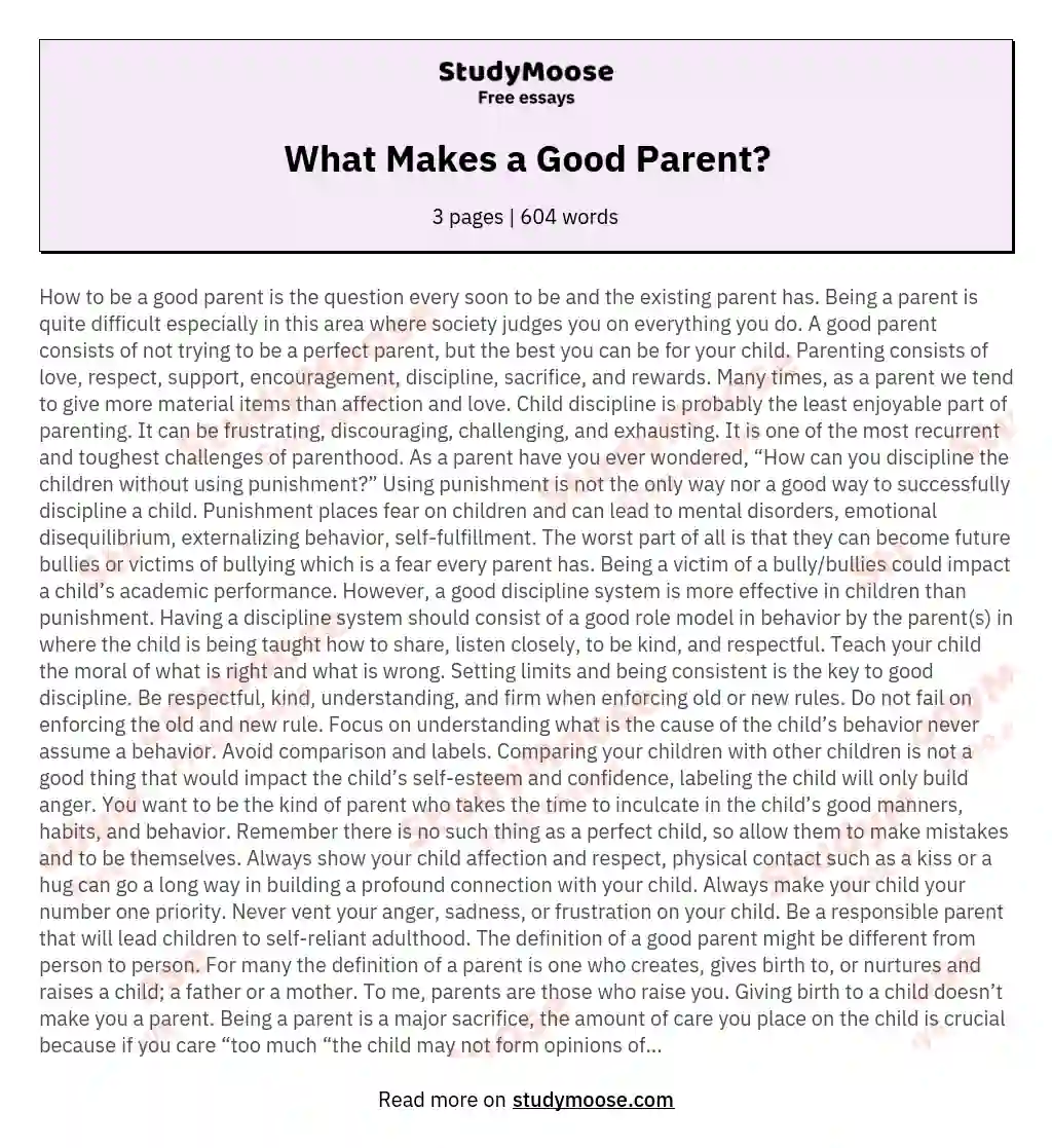 write an essay on ideal parent
