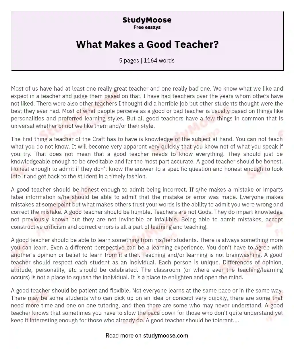 What Makes a Good Teacher? essay