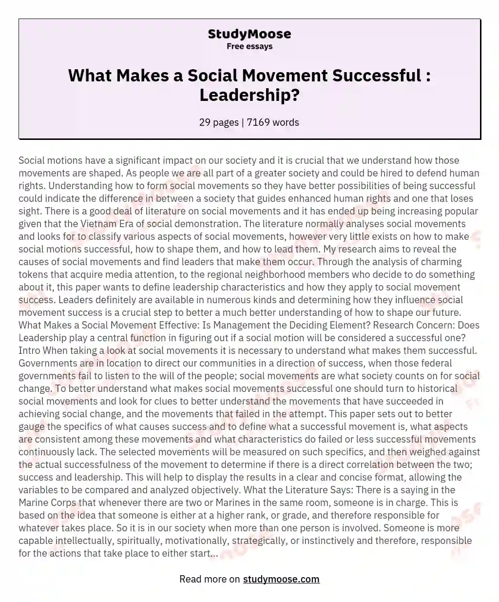 What Makes a Social Movement Successful : Leadership? essay