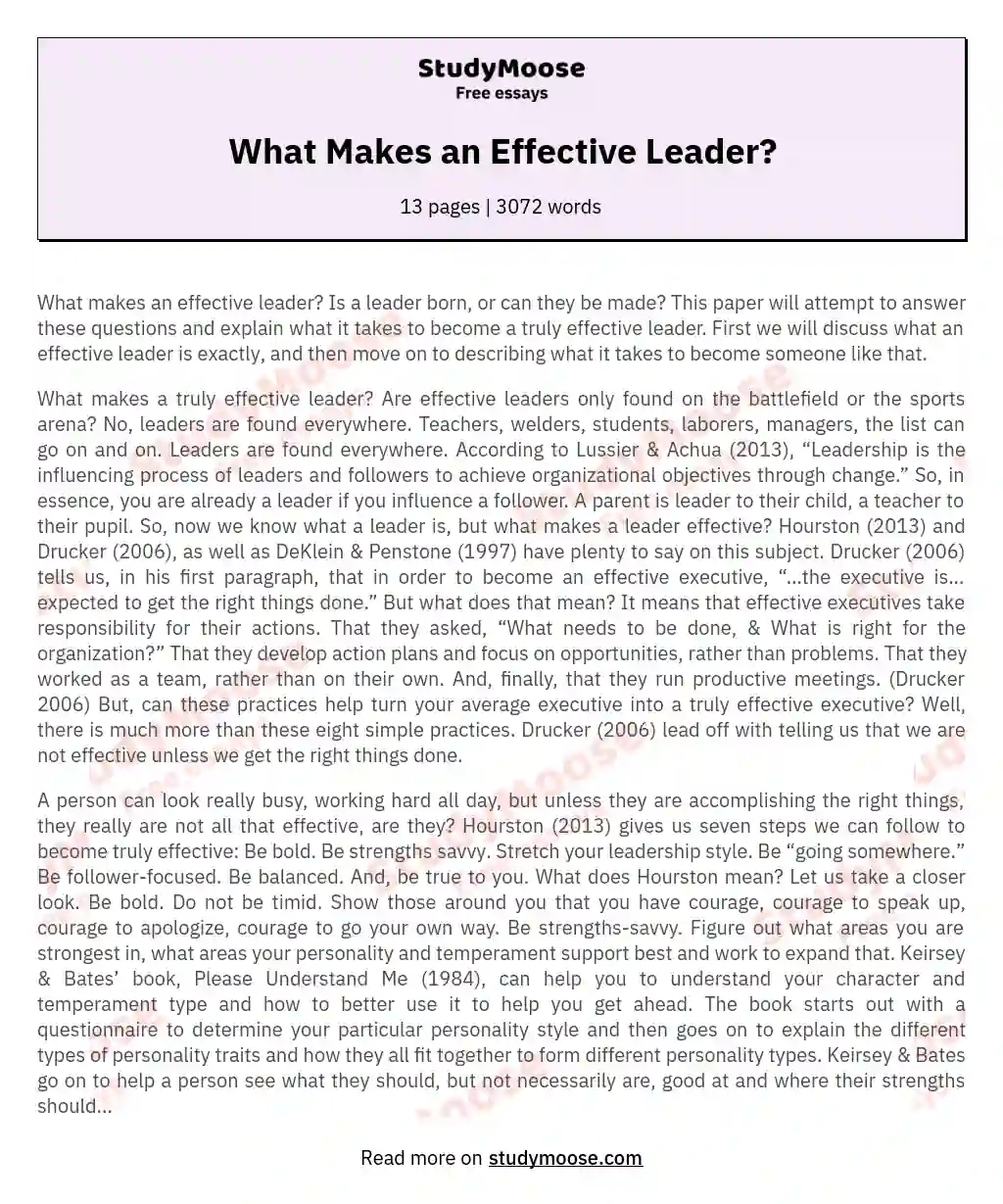 Qualities of Effective Leaders: Born or Developed? essay