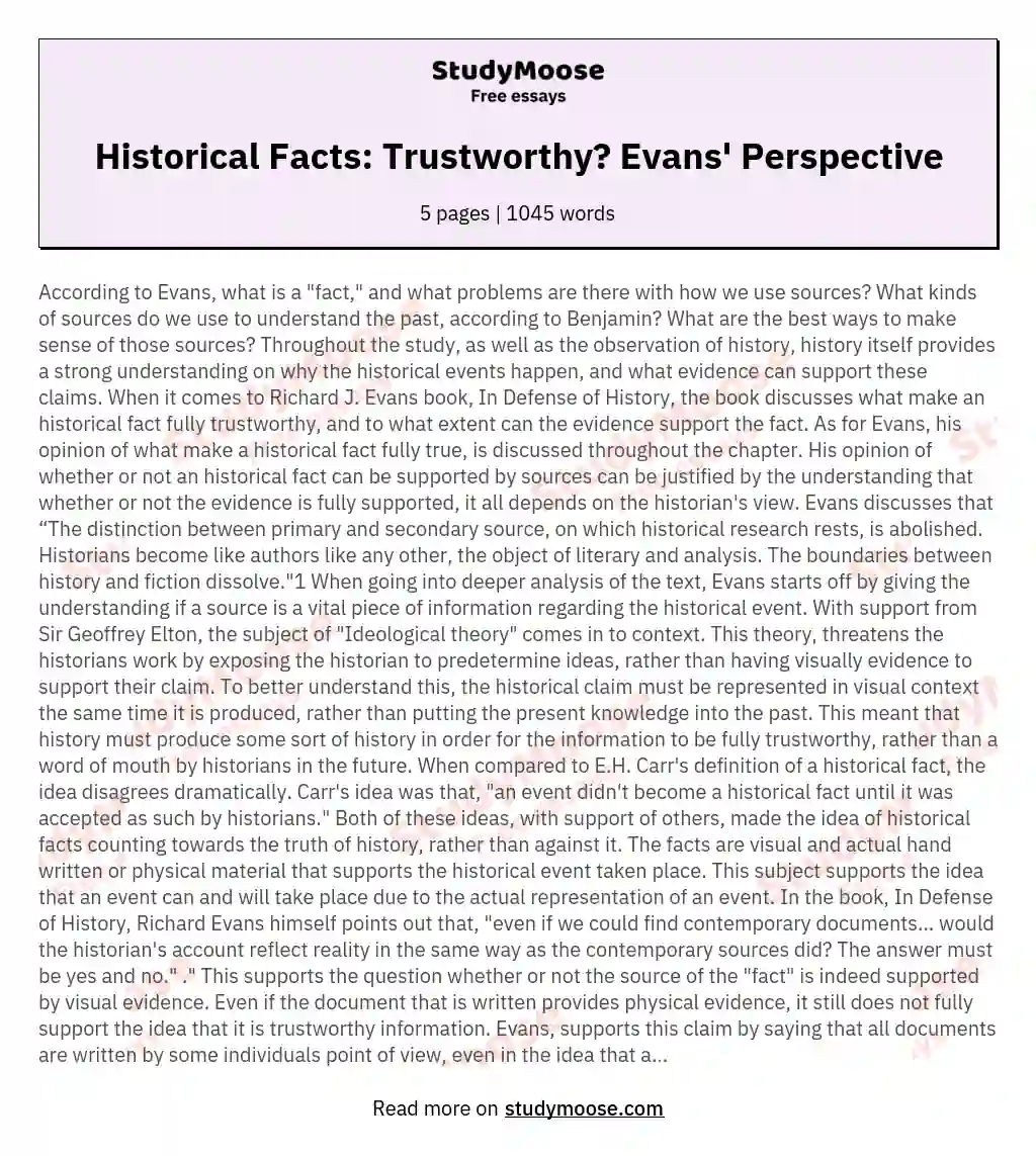 Historical Facts: Trustworthy? Evans' Perspective essay