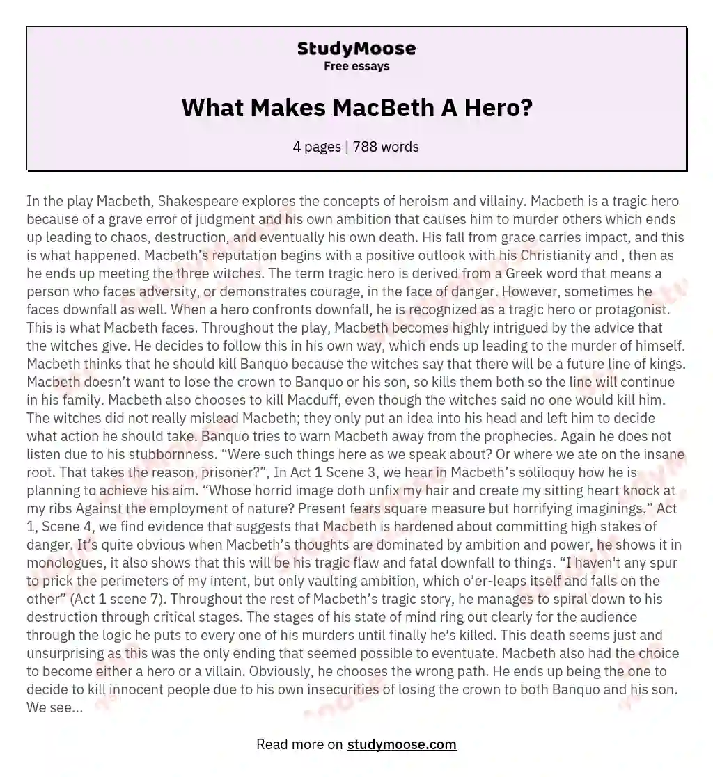 What Makes MacBeth A Hero?