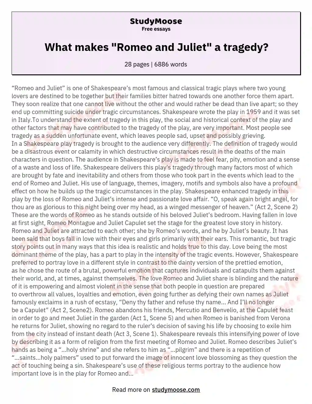 What makes "Romeo and Juliet" a tragedy? essay
