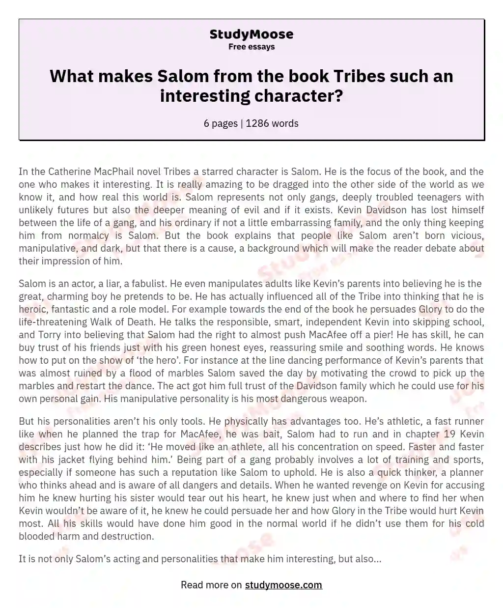 What makes Salom from the book Tribes such an interesting character?