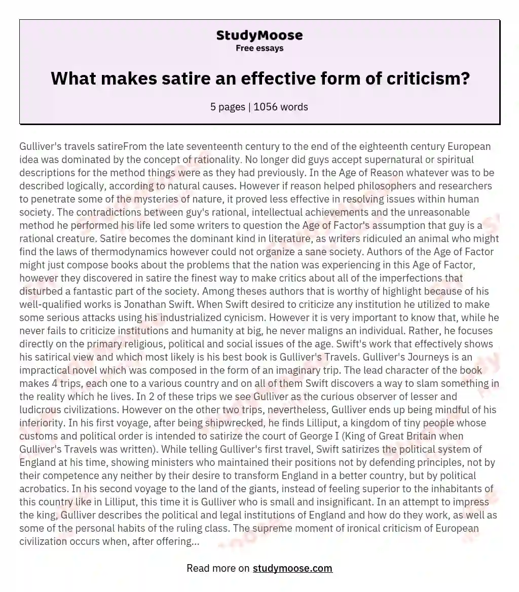 What makes satire an effective form of criticism? essay