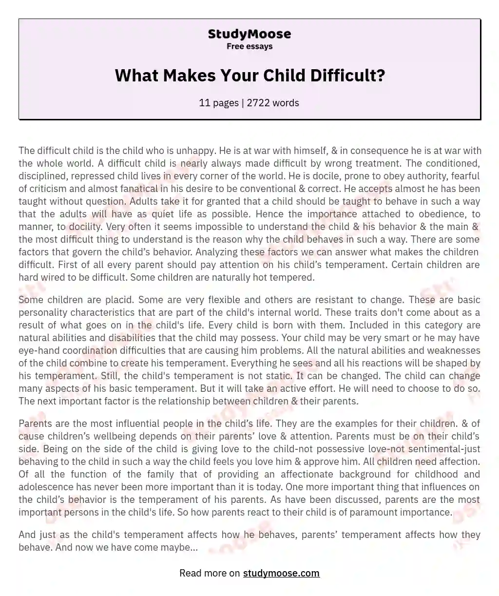 What Makes Your Child Difficult? essay