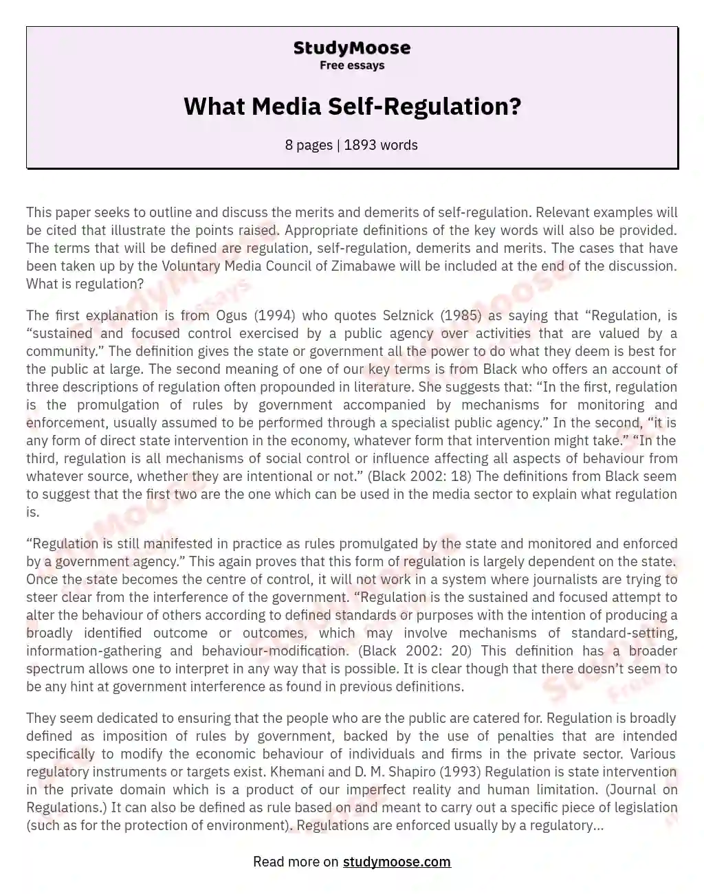 What Media Self-Regulation? essay