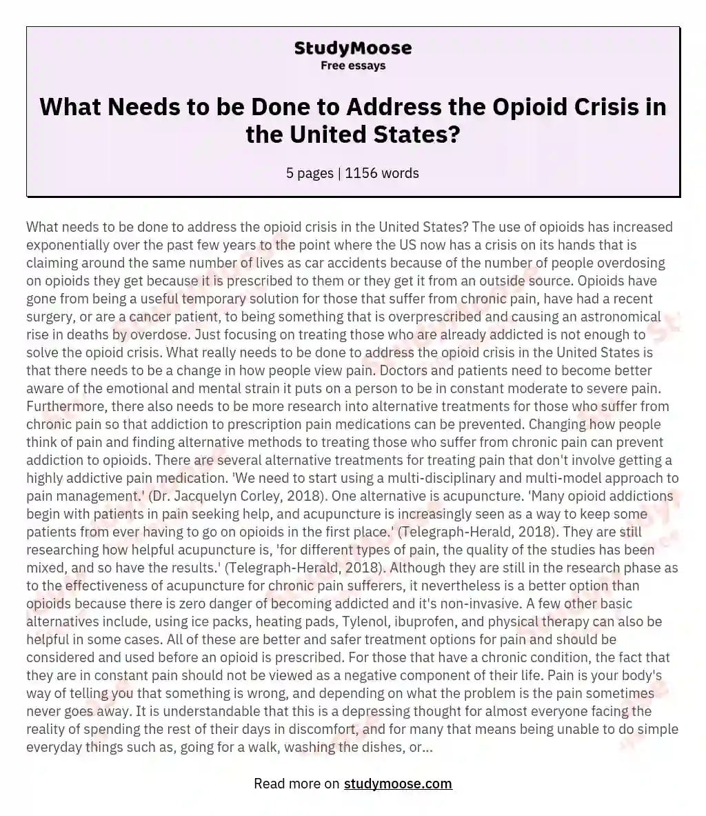 What Needs to be Done to Address the Opioid Crisis in the United States? essay