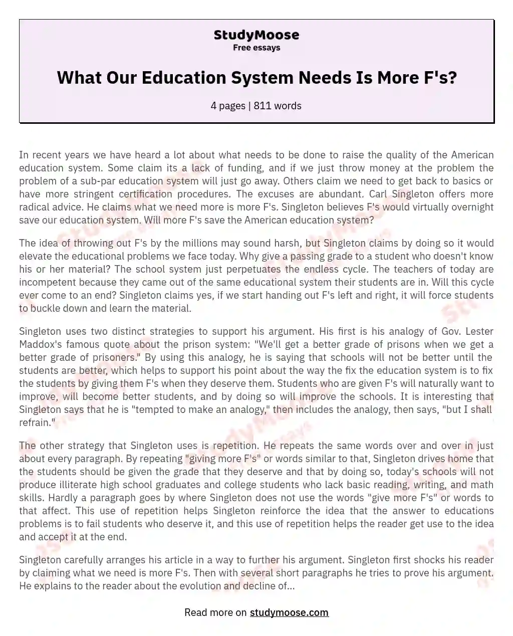 What Our Education System Needs Is More F's? essay