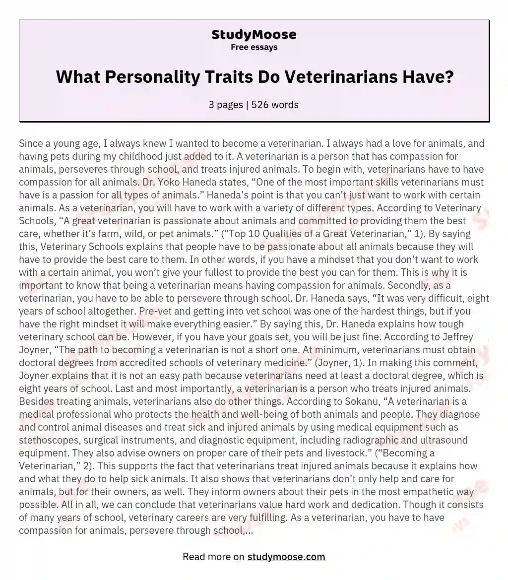What Personality Traits Do Veterinarians Have? essay