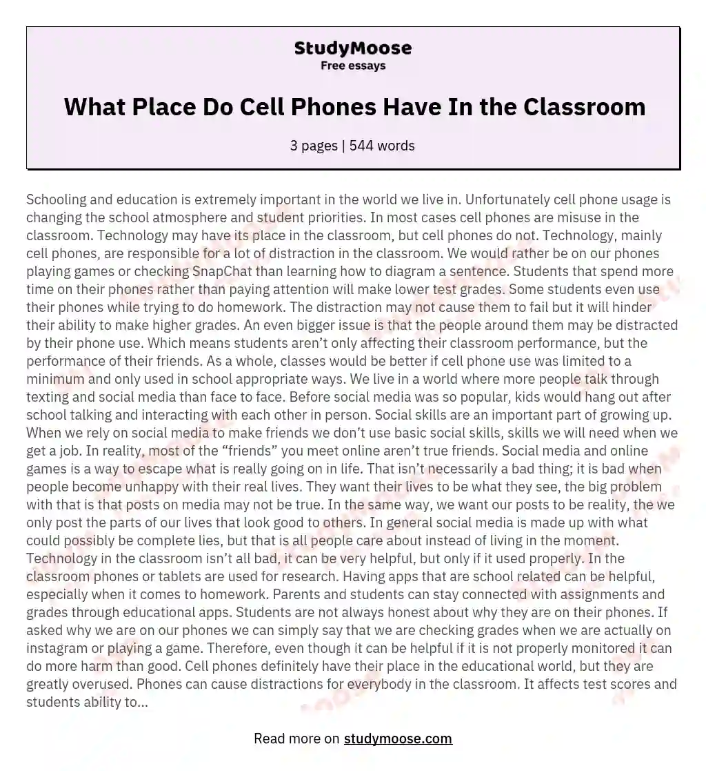 What Place Do Cell Phones Have In the Classroom