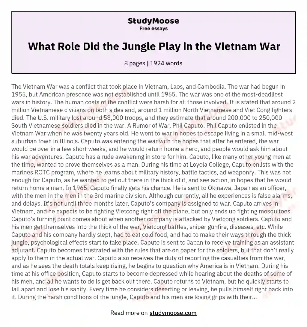 What Role Did the Jungle Play in the Vietnam War essay