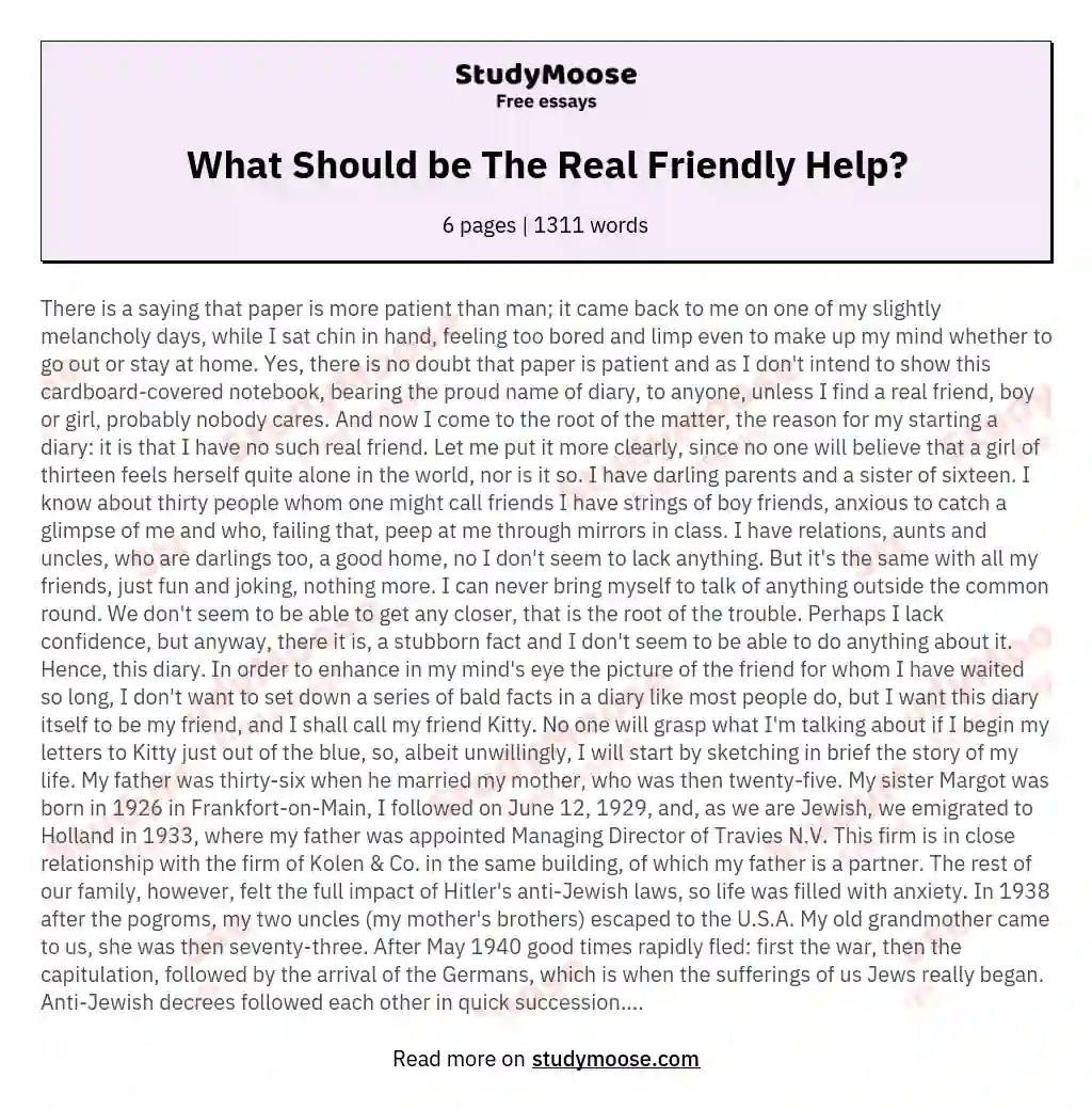 What Should be The Real Friendly Help? essay