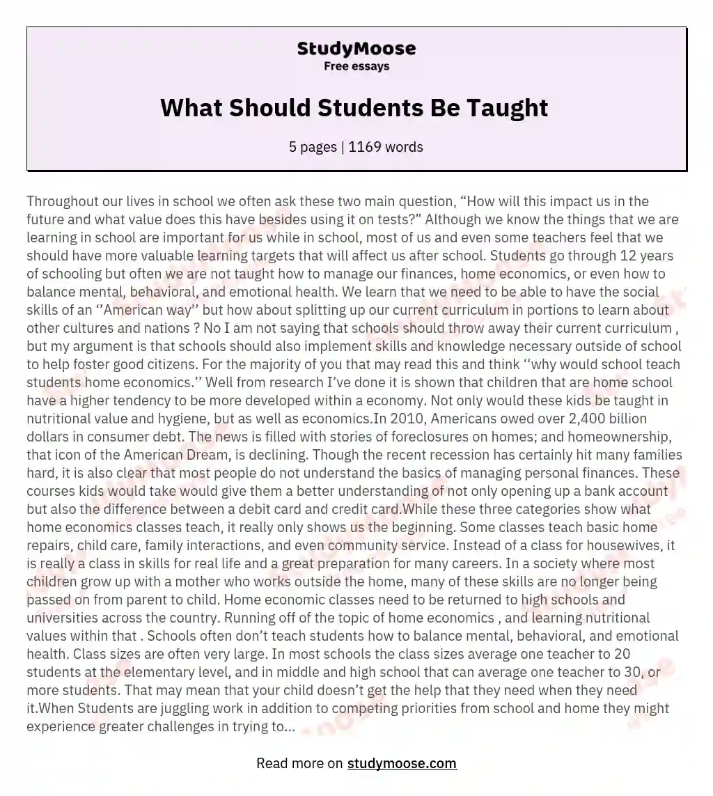 What Should Students Be Taught 