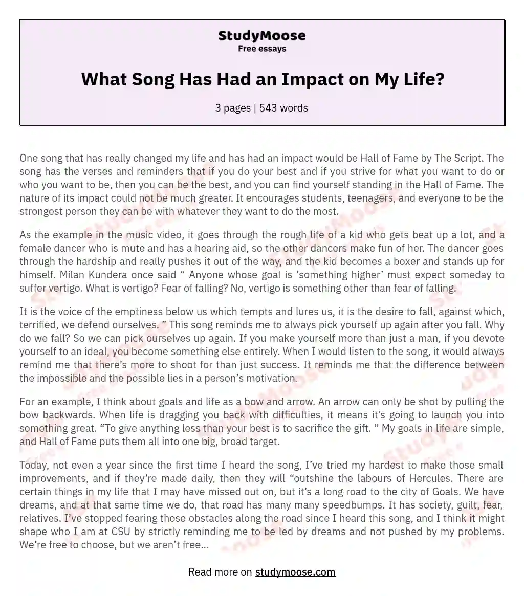 What Song Has Had an Impact on My Life? essay