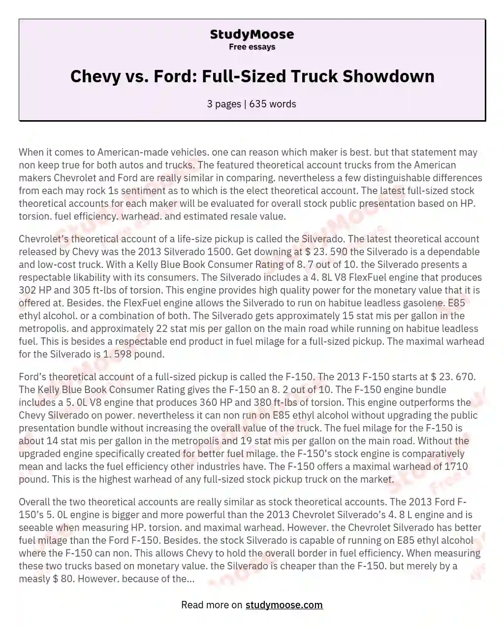 Chevy vs. Ford: Full-Sized Truck Showdown essay