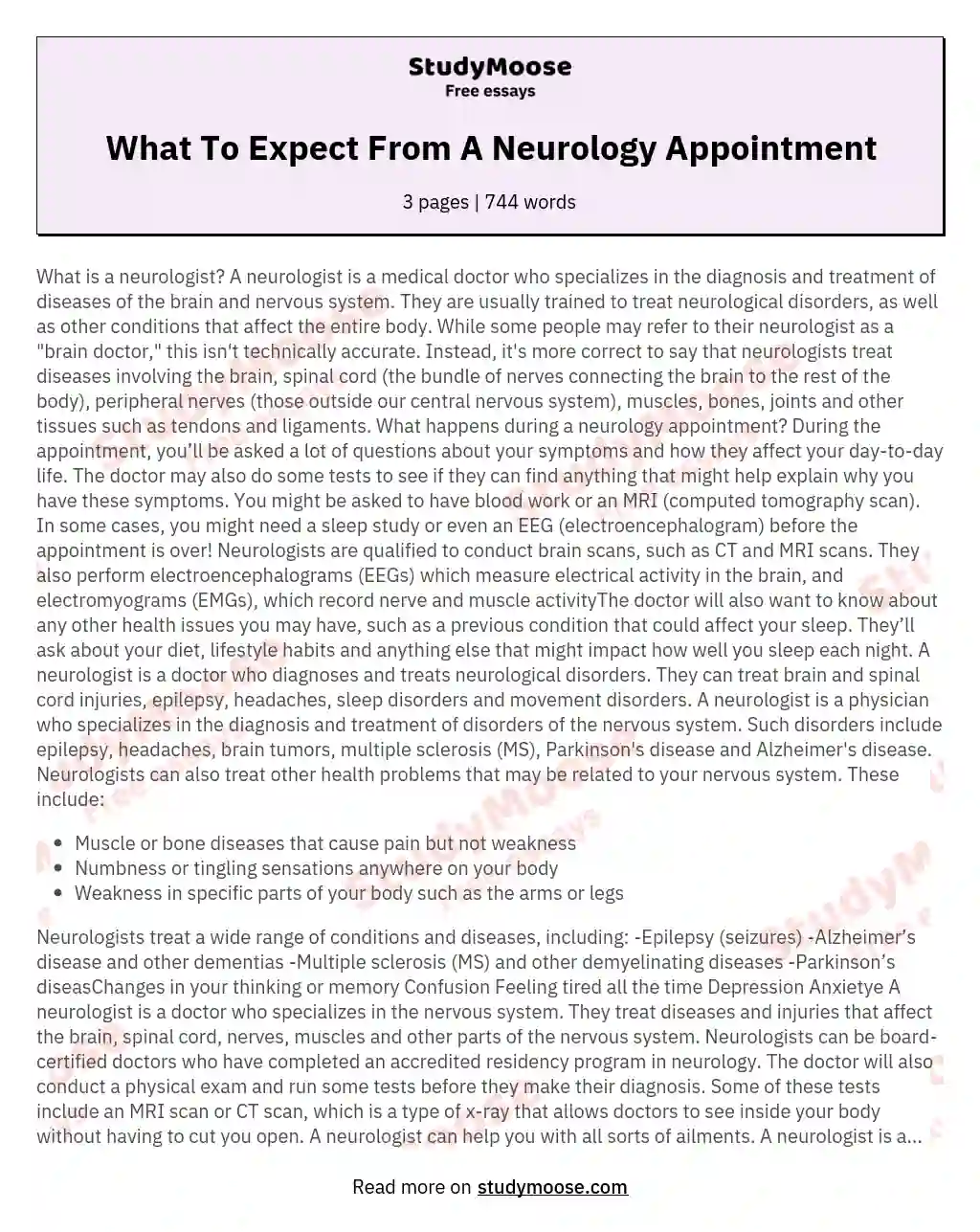 What To Expect From A Neurology Appointment essay