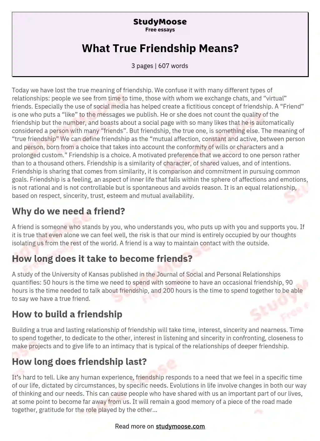 What True Friendship Means? essay