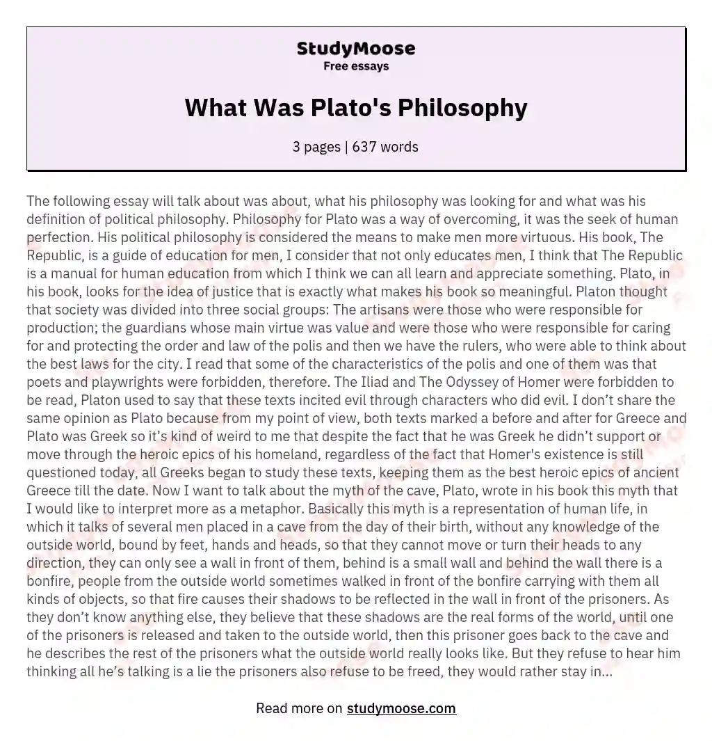 What Was Plato's Philosophy essay