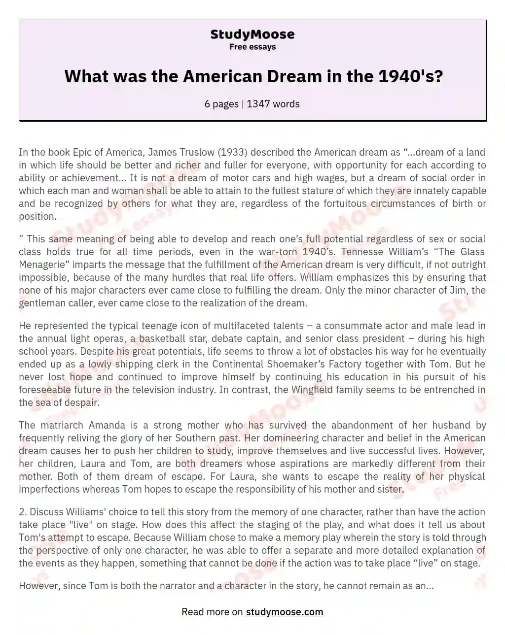 What was the American Dream in the 1940's?