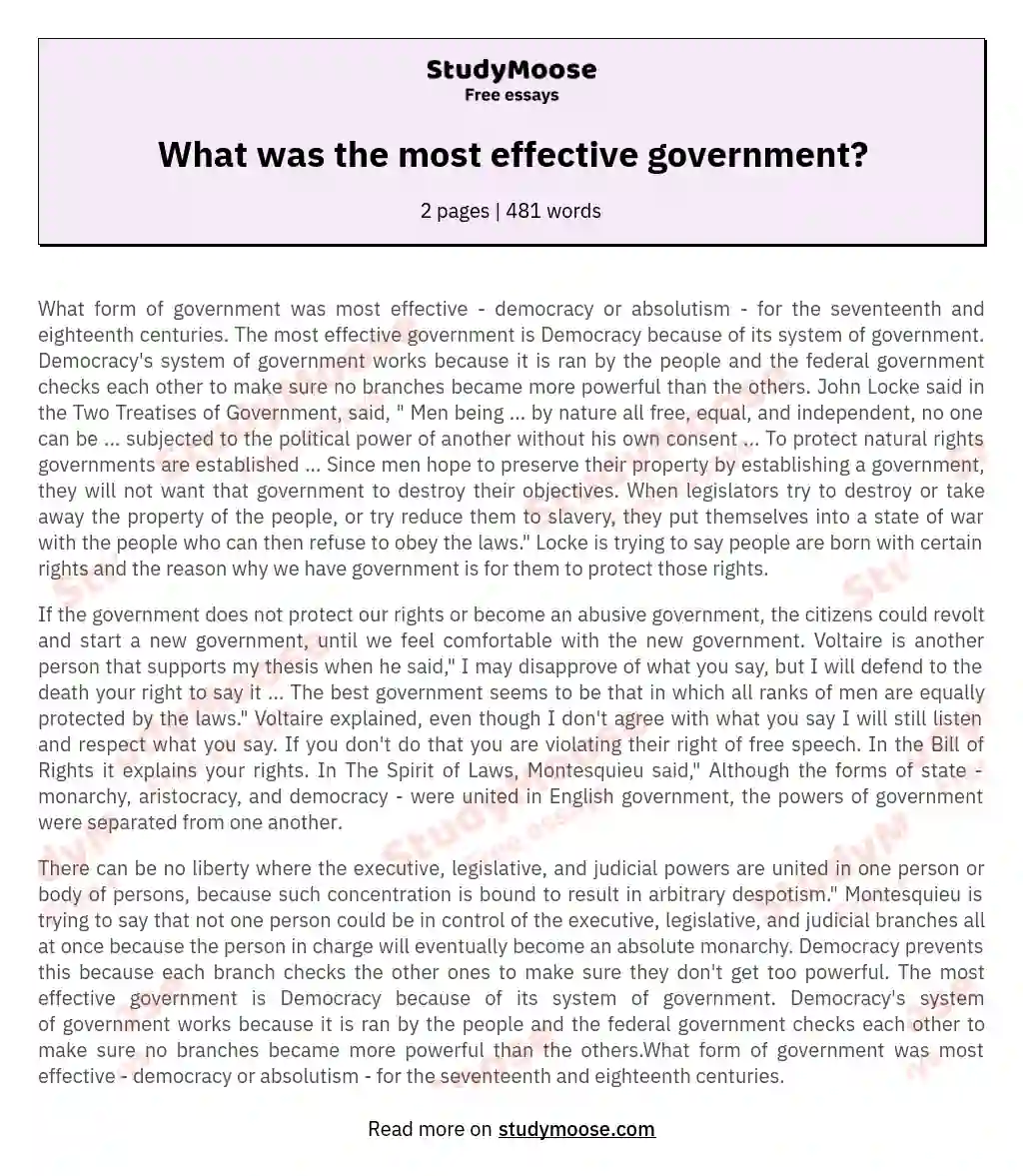 What Was The Most Effective Government Free Essay Example