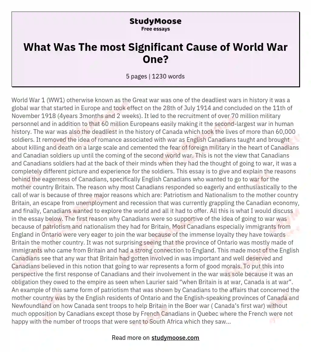 What Was The most Significant Cause of World War One?