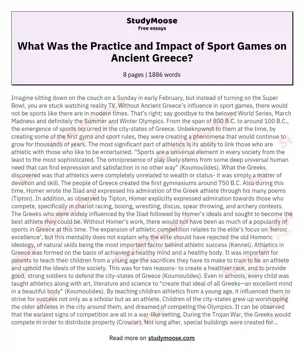 What Was the Practice and Impact of Sport Games on Ancient Greece? essay