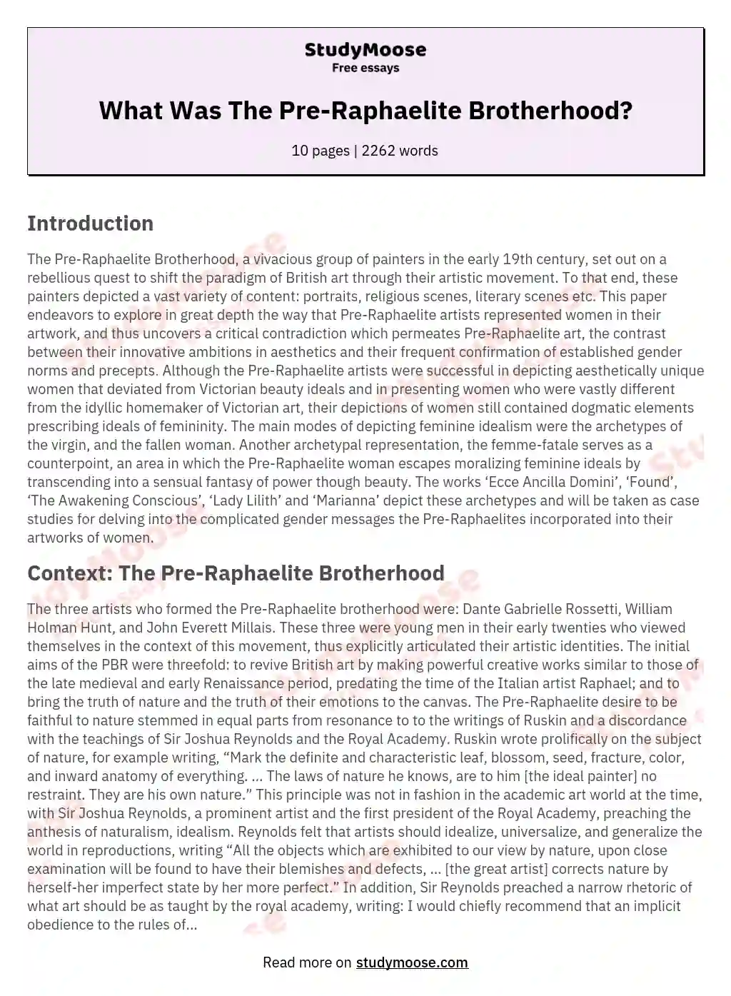What Was The Pre-Raphaelite Brotherhood? essay