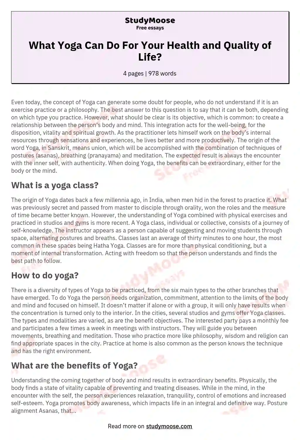 What Yoga Can Do For Your Health and Quality of Life? essay