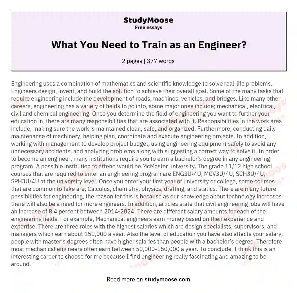 What You Need to Train as an Engineer?