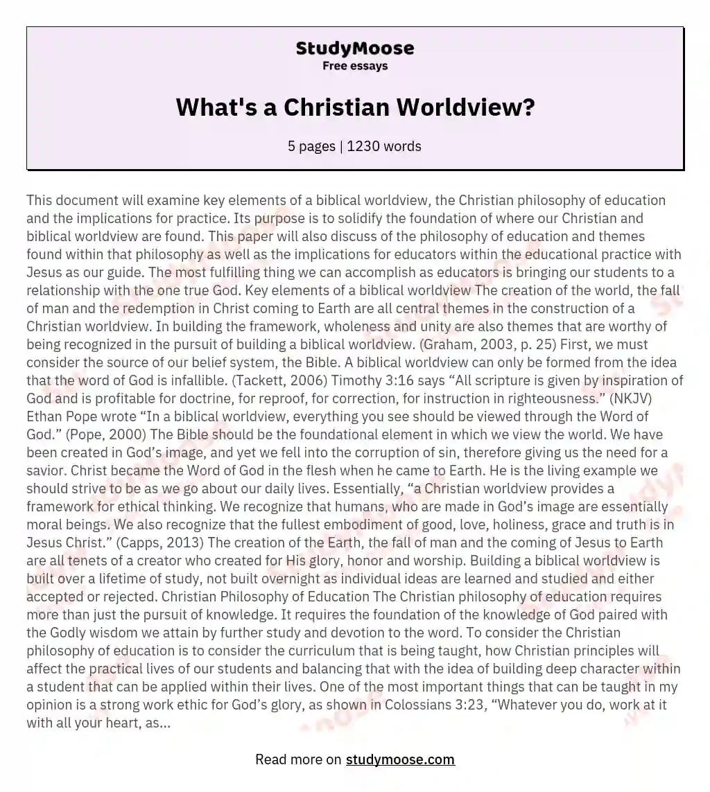 What's a Christian Worldview? essay