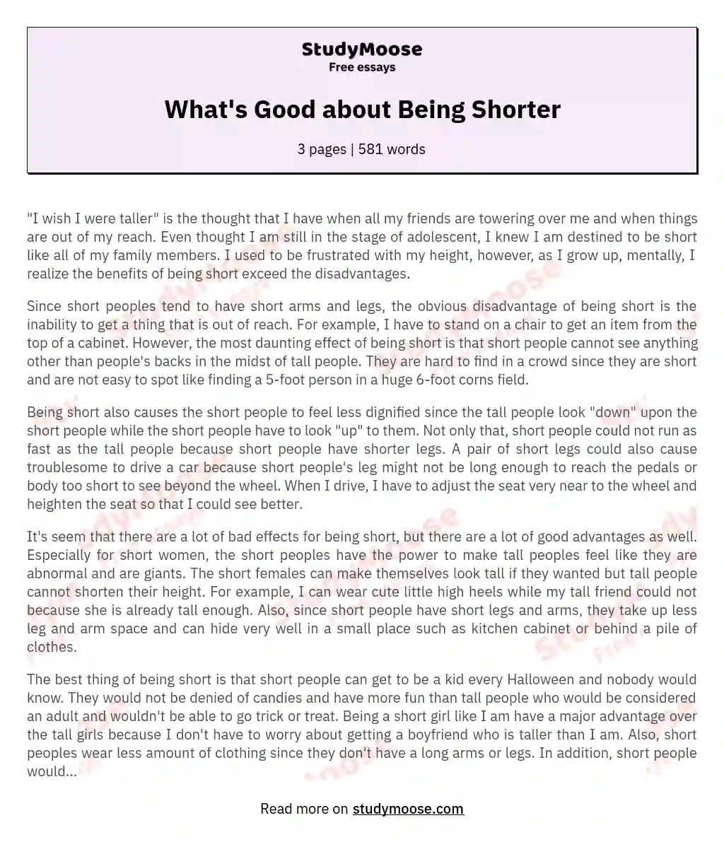 What's Good about Being Shorter essay