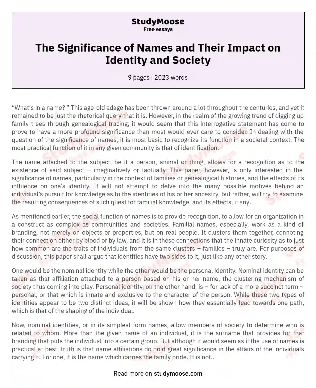 The Significance of Names and Their Impact on Identity and Society essay
