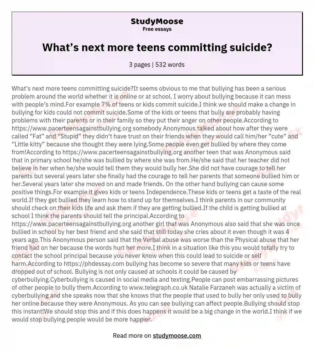 What’s next more teens committing suicide? essay