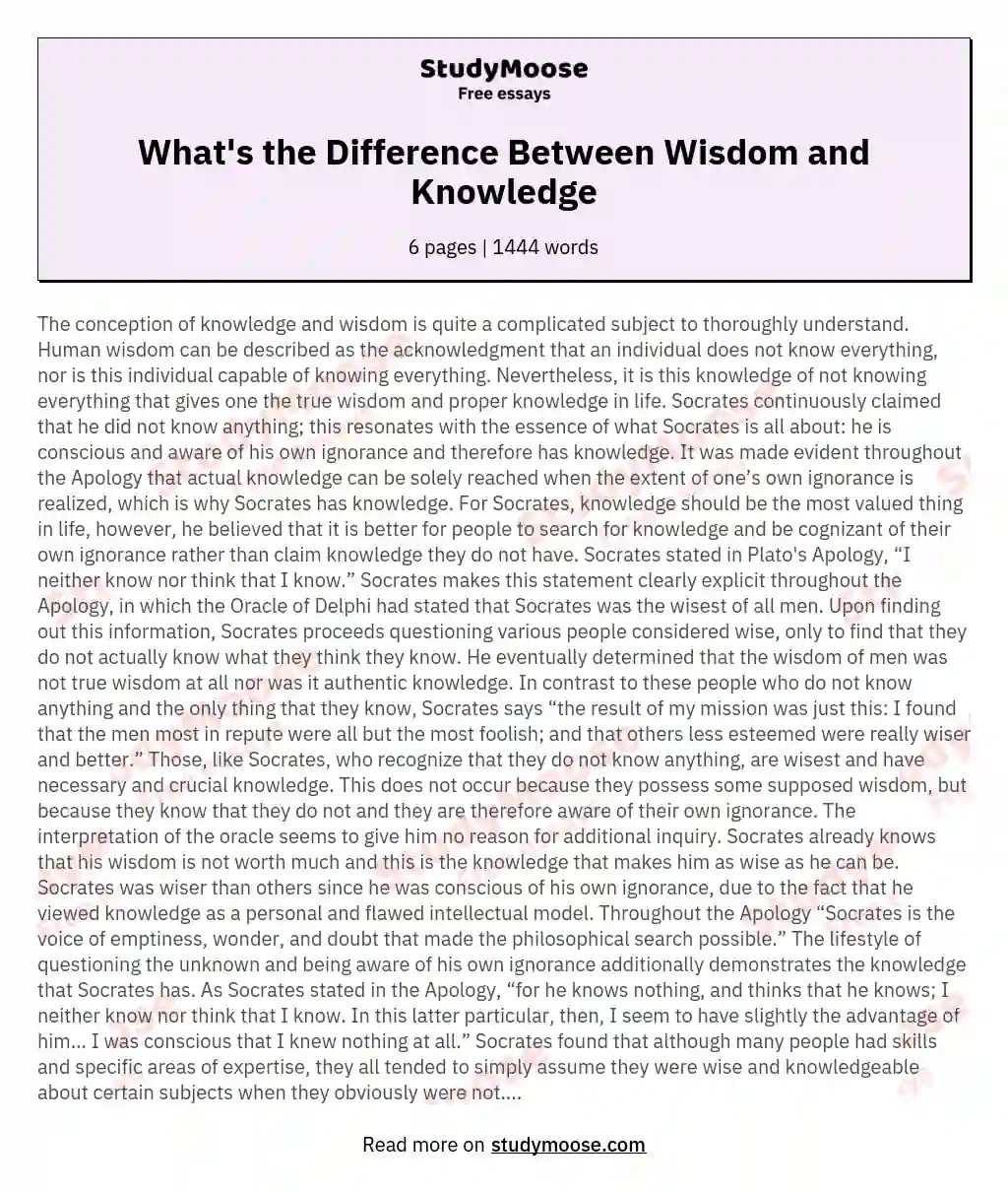 what is the central idea of essay knowledge and wisdom