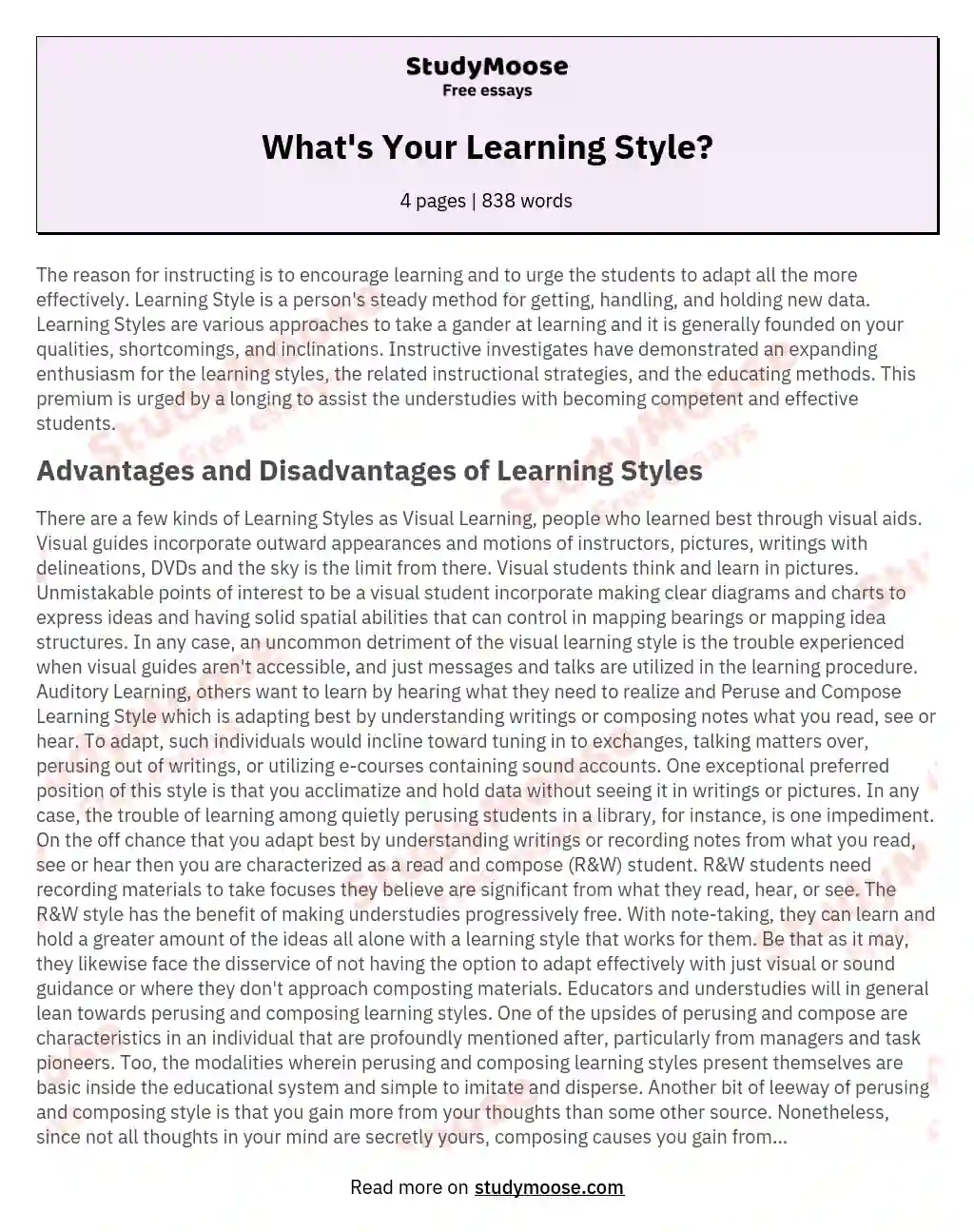What's Your Learning Style? essay
