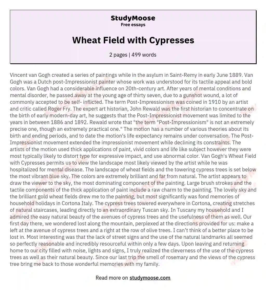 Wheat Field with Cypresses essay
