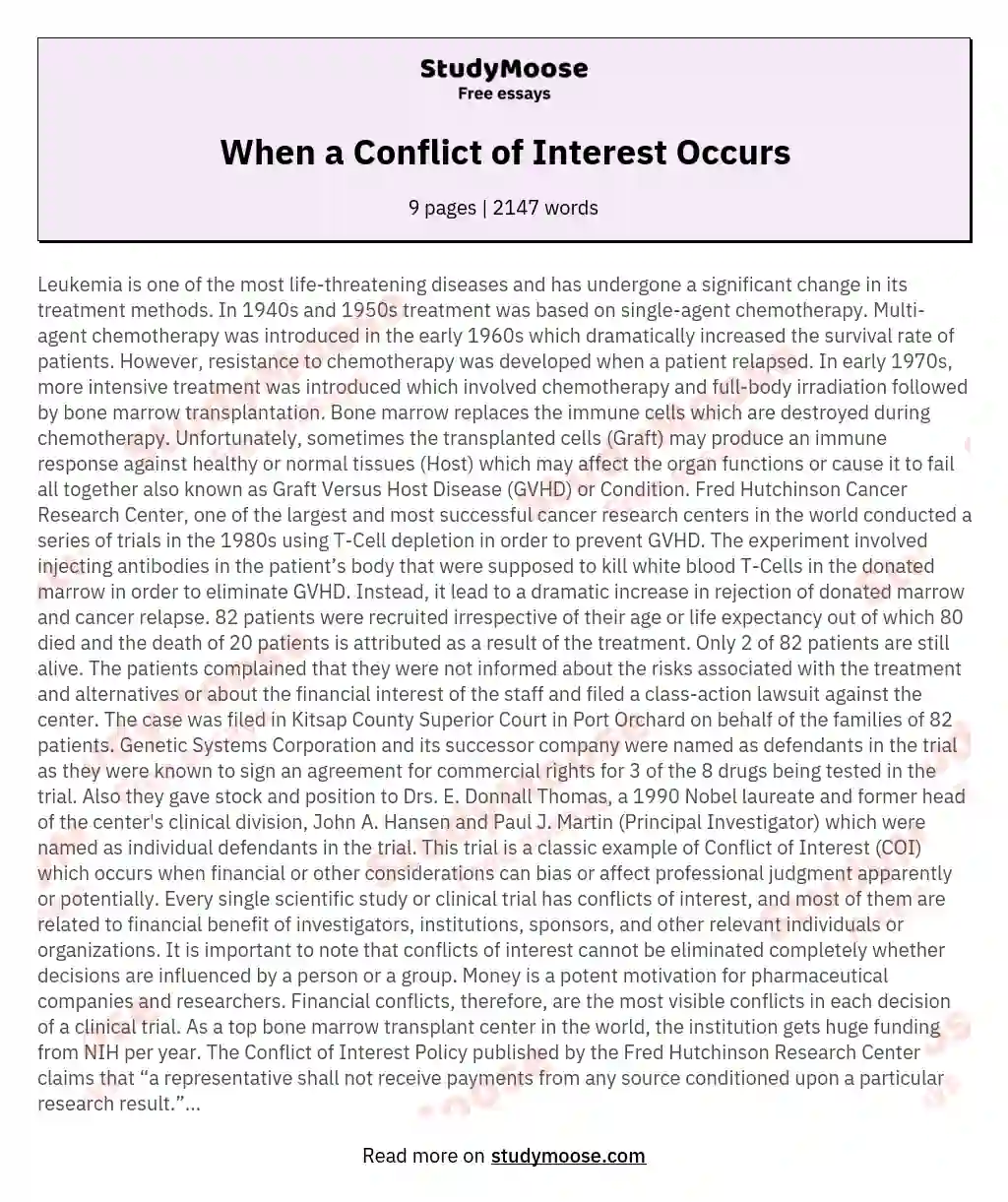 When a Conflict of Interest Occurs essay