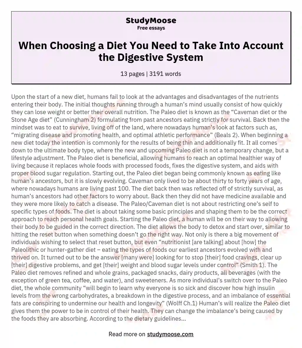 When Choosing a Diet You Need to Take Into Account the Digestive System essay