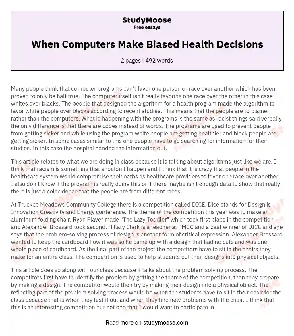 When Computers Make Biased Health Decisions essay