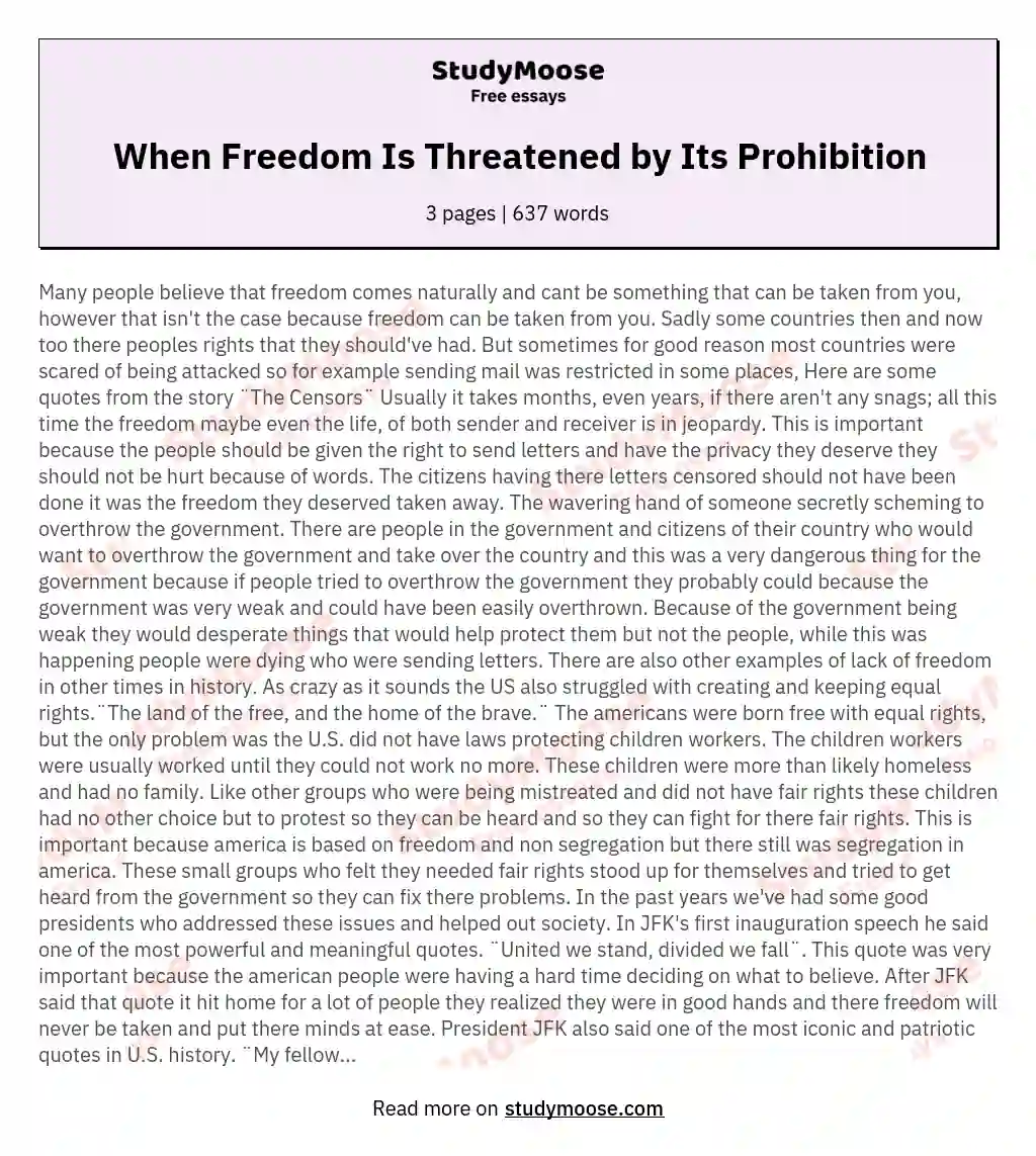 When Freedom Is Threatened by Its Prohibition essay