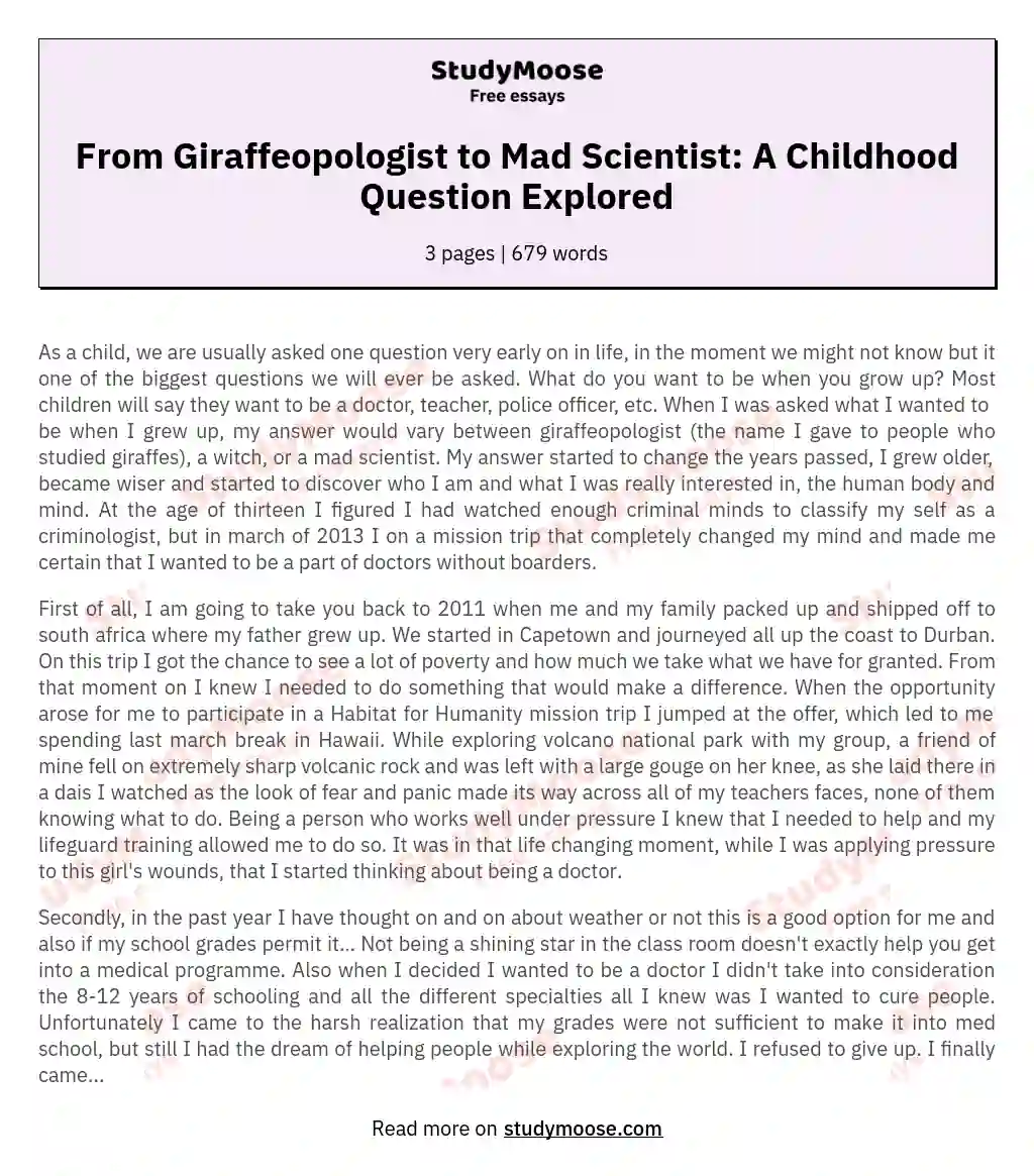 From Giraffeopologist to Mad Scientist: A Childhood Question Explored essay