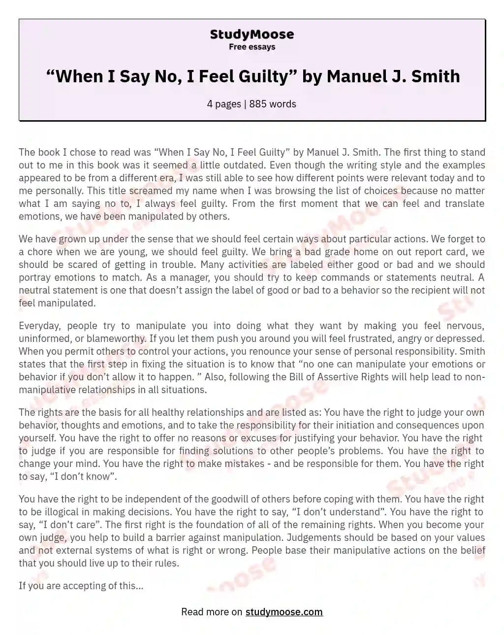 “When I Say No, I Feel Guilty” by Manuel J. Smith essay