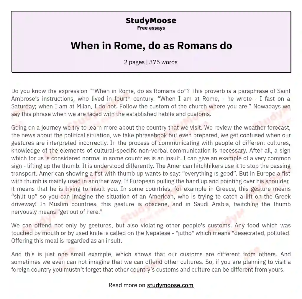 when in rome do as the romans do essay
