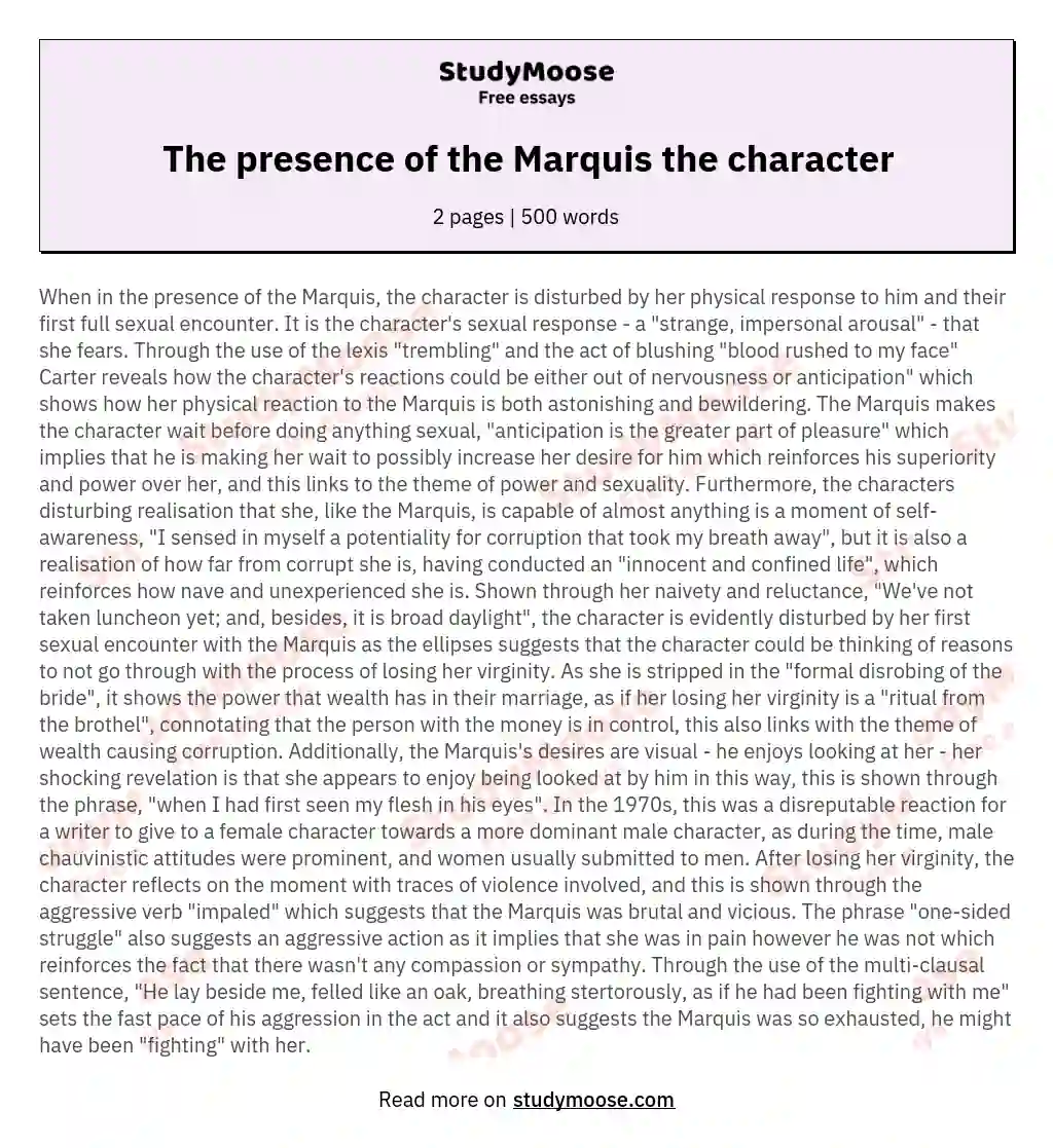 The presence of the Marquis the character essay