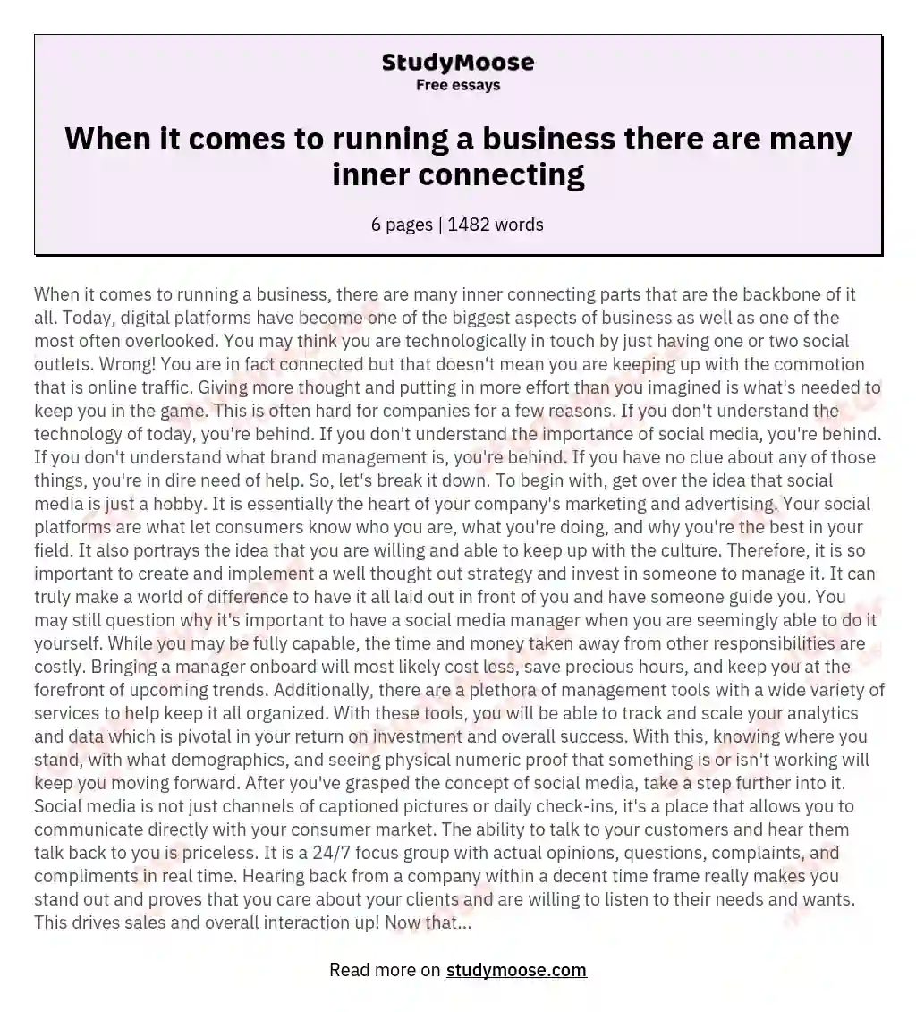 When it comes to running a business there are many inner connecting essay